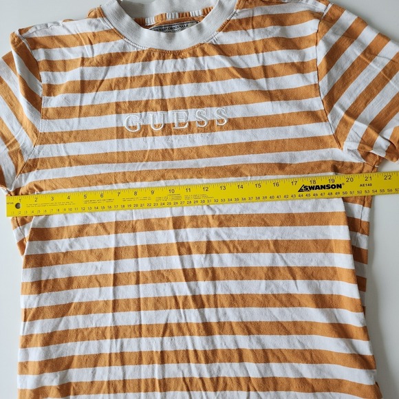 VTG GUESS Shirt Mens Medium Yellow White Stripe Logo Y2K Los Angeles 90s 80s - Picture 8 of 15